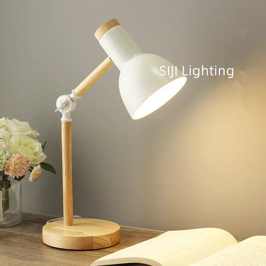 Indoor Lighting Book Lights Nordic Table Lamp Colorful Bedside Lamp E27 LED Desk lamp wooden base Children Reading Study Lights