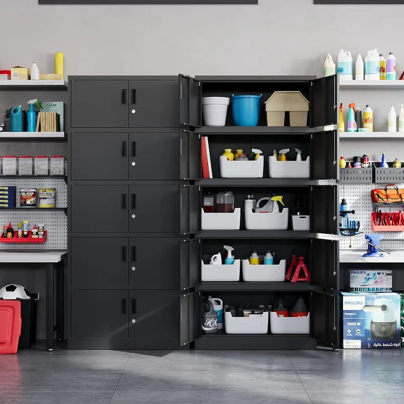 Metal Storage Cabinet with Lock-Garage Storage Cabinet with Locking Doors and  Adjustable Shelves,Black Steel Lockable File