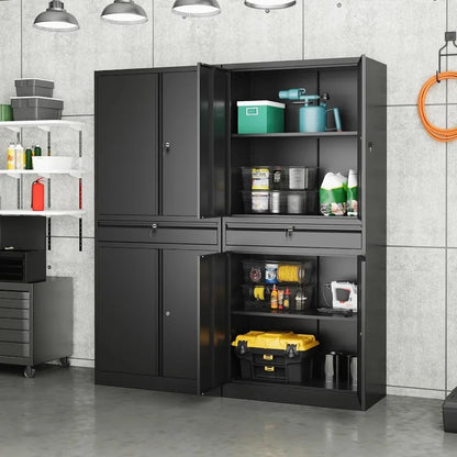 Metal Storage Cabinet with Lock-Garage Storage Cabinet with Locking Doors and  Adjustable Shelves,Black Steel Lockable File