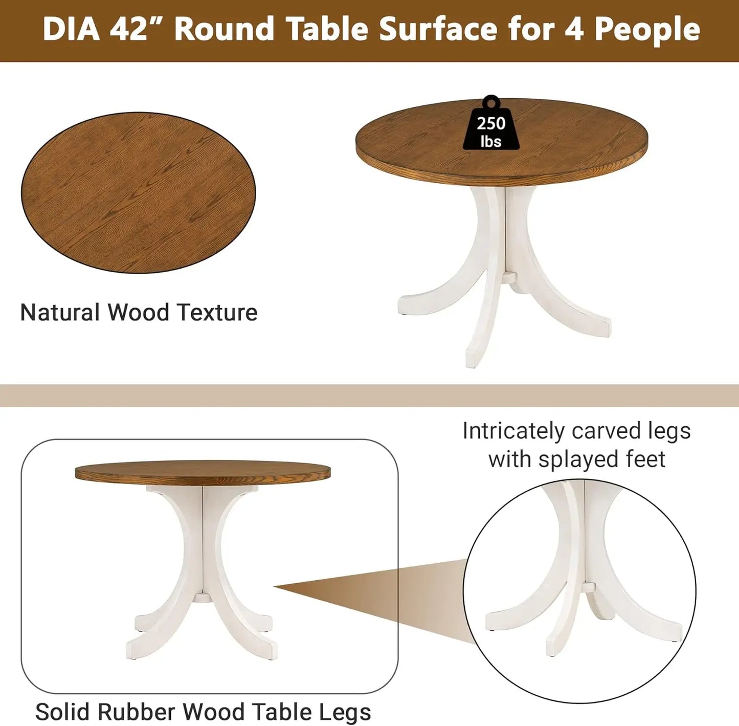 5-Piece Round Dining Table Set, Extendable Table with 4 Upholstered Chairs, Dining Room Table Sets, Kitchen Tables sets