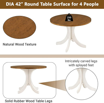 5-Piece Round Dining Table Set, Extendable Table with 4 Upholstered Chairs, Dining Room Table Sets, Kitchen Tables sets