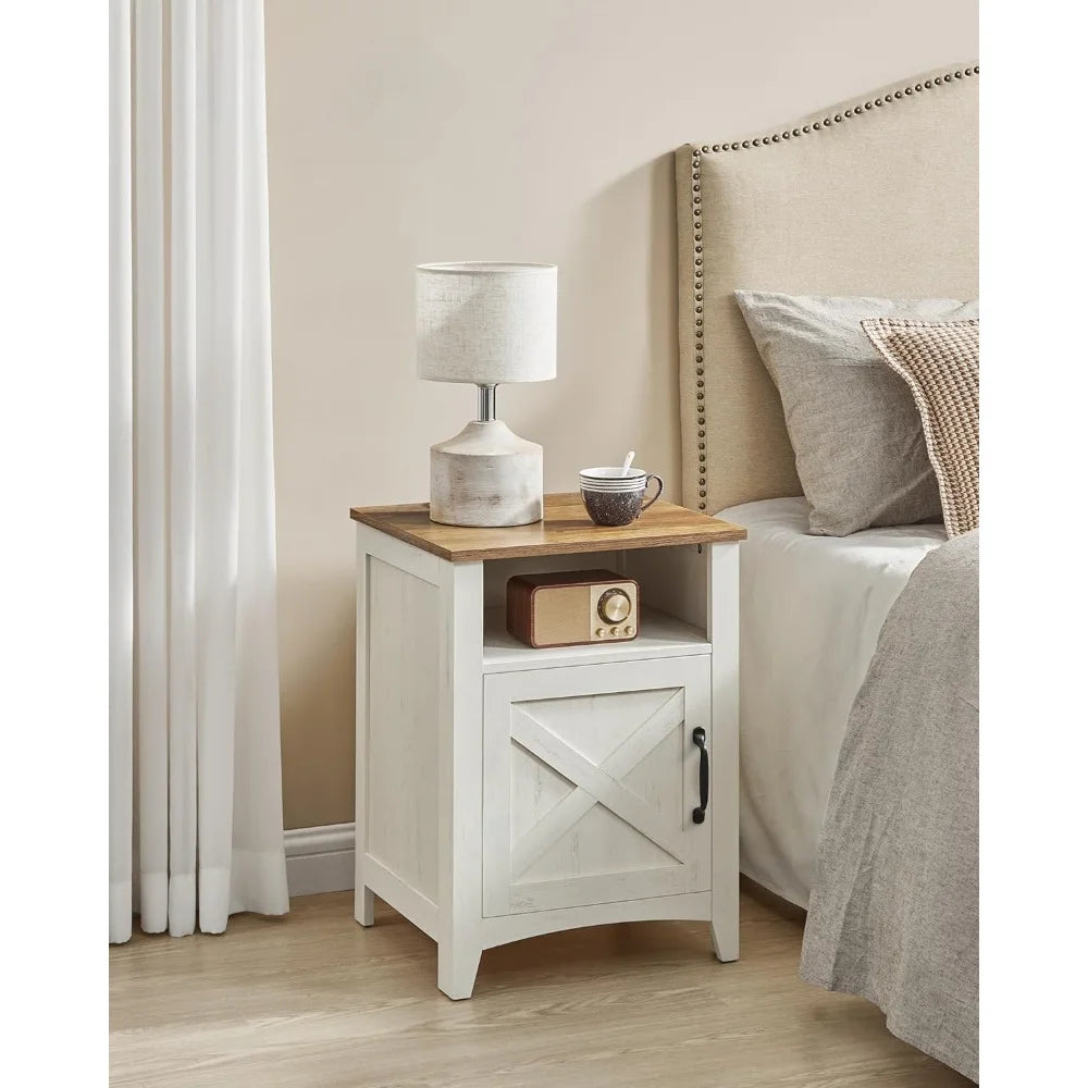 Nightstand, Set of 2, Bedside Table with Storage, Side End Table, Night Stand with Open Compartment,Rustic White and Honey Brown