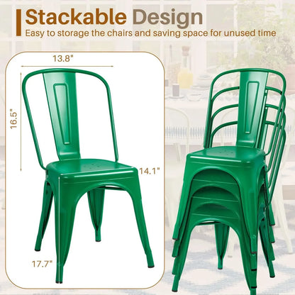 Indoor-Outdoor Use Stackable Chic Dining Bistro Cafe Side Metal Chairs Set of 4 Dining ChairLMYX