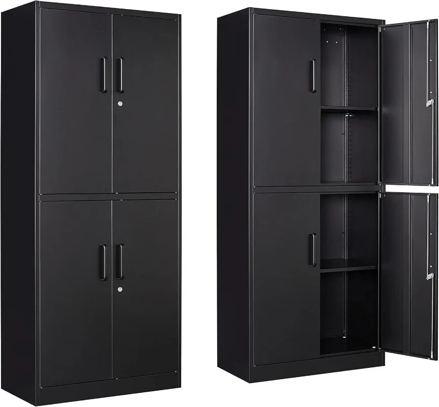 Metal Storage Cabinet with Lock-Garage Storage Cabinet with Locking Doors and  Adjustable Shelves,Black Steel Lockable File