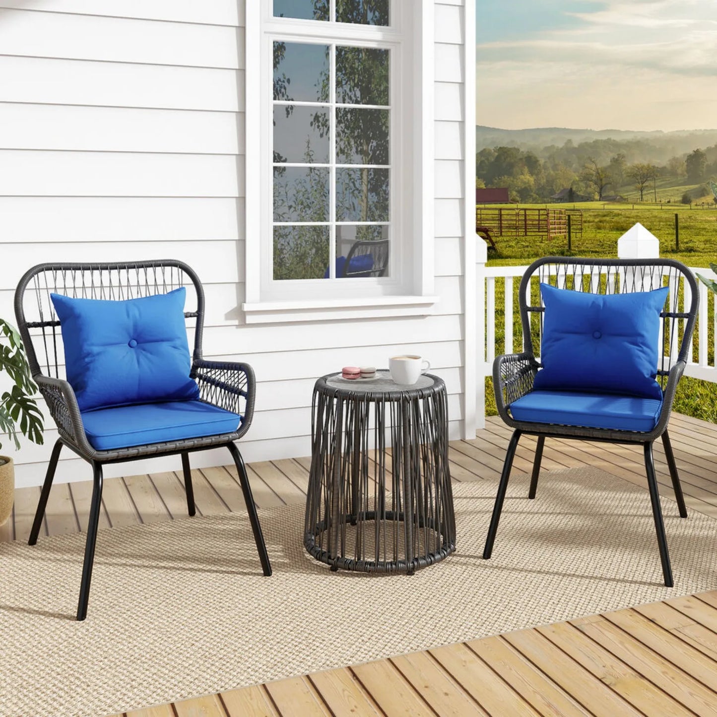 US 3 Pieces Patio Furniture Set Sofa Chair PE Rattan Wicker Outdoor Poolside Yard sillas para jardin exterior  outdoor chair