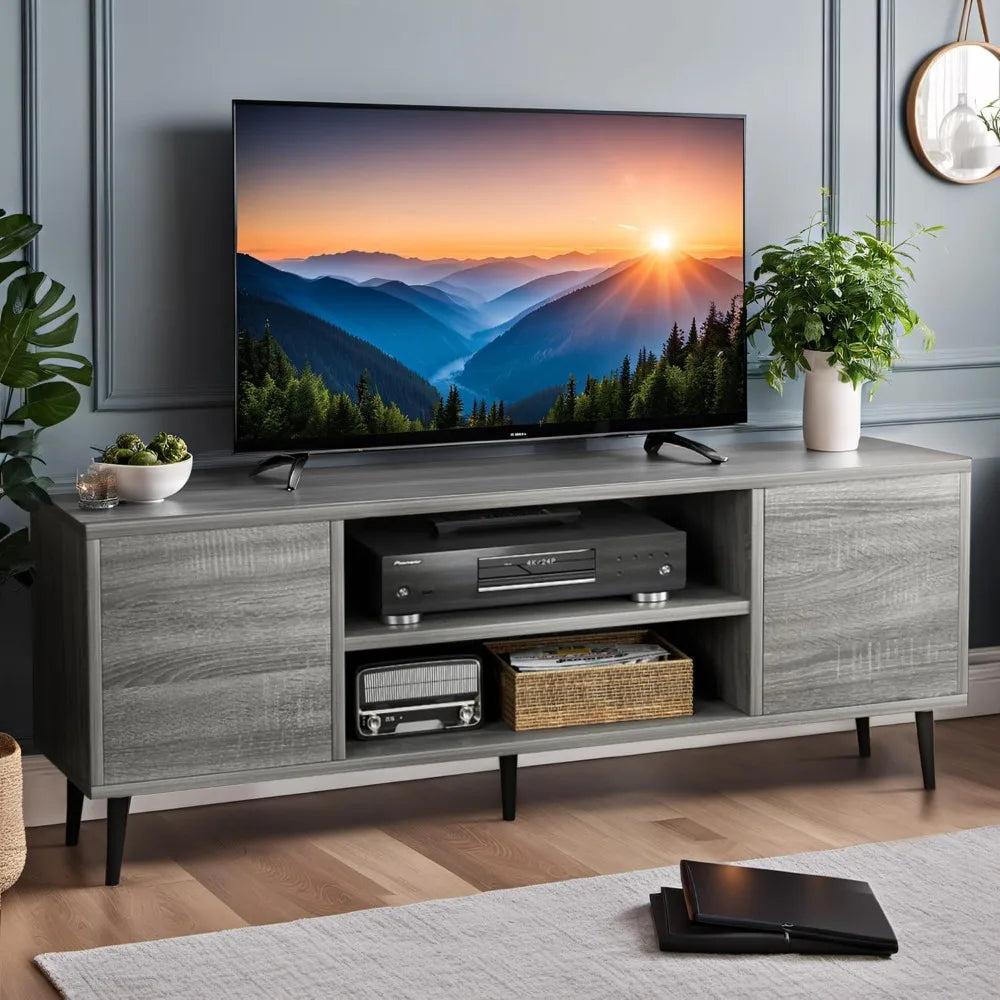 Modern TV Stand for 65" Television, Entertainment Center with Two Storage Cabinets, Retro Style Media Console for Living Room