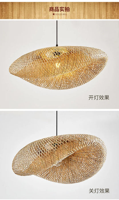 Bamboo Hand Weaving Pendant Light 40cm Hanging LED Ceiling Lamp Chandelier Fixture Rattan Hand Craft Woven Home Bedroom Decor