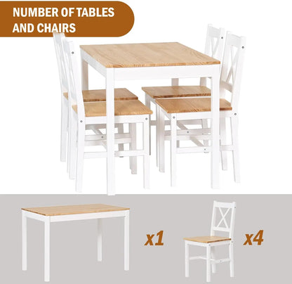 Dining Table Set for 4, 5-Piece Wood Kitchen Dining Table Set with 4 Chairs for Kitchen Dining Room Restaurant Small Space