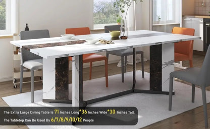 71In Large Rectangular White Dining Table for 4 5 6 7 8 People w/35 Wood Watrproof Tabletop,Adjustable Leg.6ft Luxurious Family