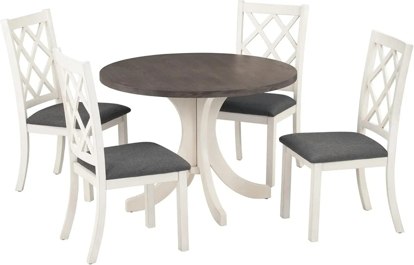 5-Piece Round Dining Table Set, Extendable Table with 4 Upholstered Chairs, Dining Room Table Sets, Kitchen Tables sets