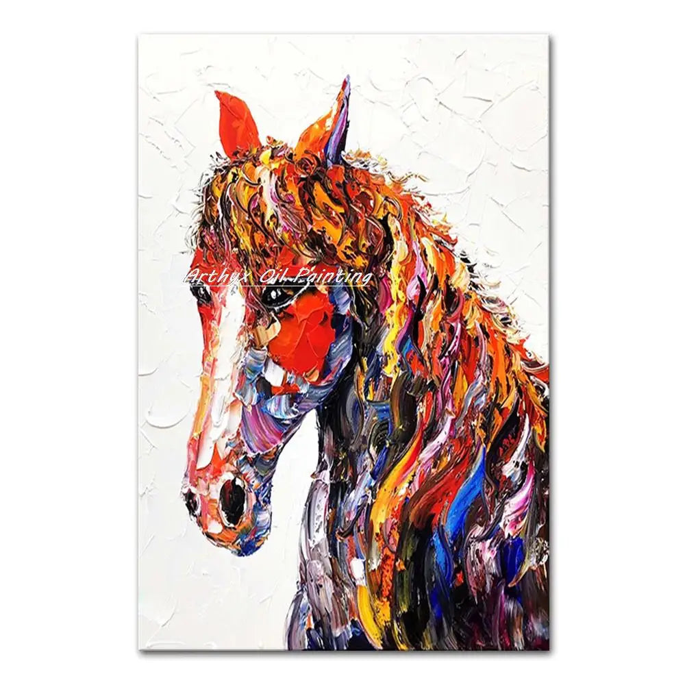 Arthyx Handpainted Horse Animal Oil Paintings On Canvas Handmade Abstract Wall Picture,Modern Pop Art For Living Room,Home Decor