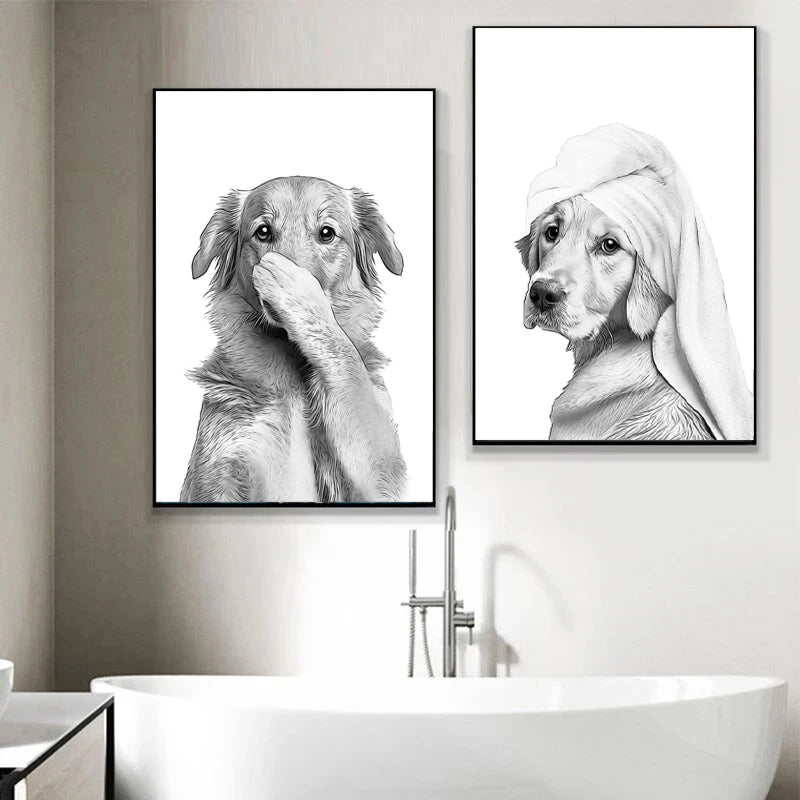 Cat Giraffe Dog Elephant Toilet Paper Bathtub Funny Bathroom Poster Print Canvas Painting Wall Art Shower Room Home Decoration