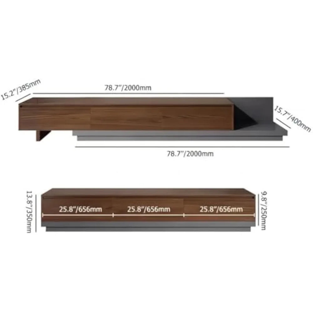 TV Stand, Minimalist Telescopic Rectangular 3 Drawer TV Stand, Walnut and Gray, Up to 120 Inches141.7 x 15.7 x 13.8 inches