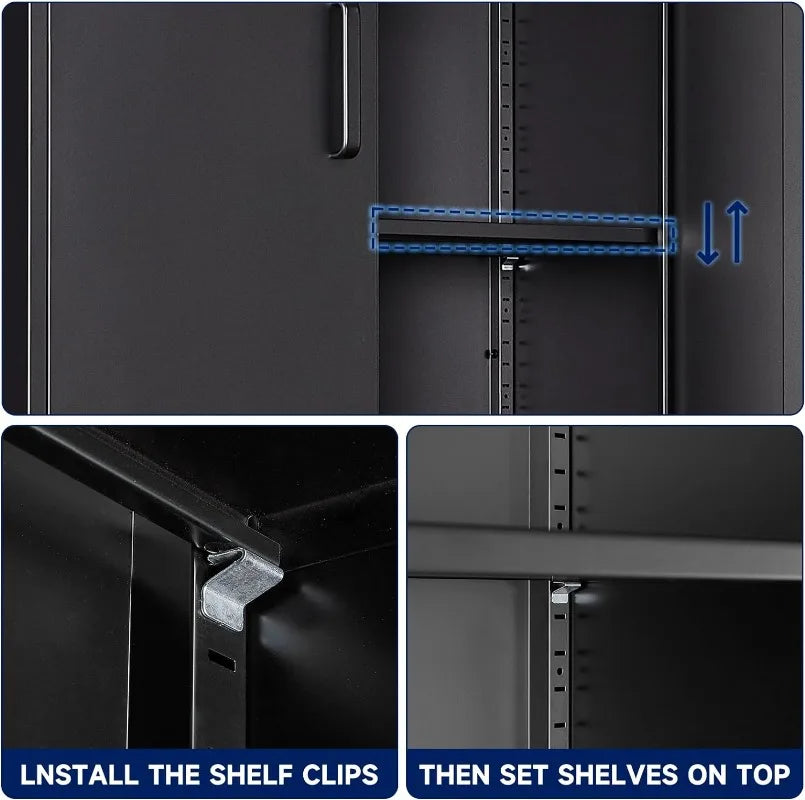 Metal Storage Cabinet with Lock-Garage Storage Cabinet with Locking Doors and  Adjustable Shelves,Black Steel Lockable File