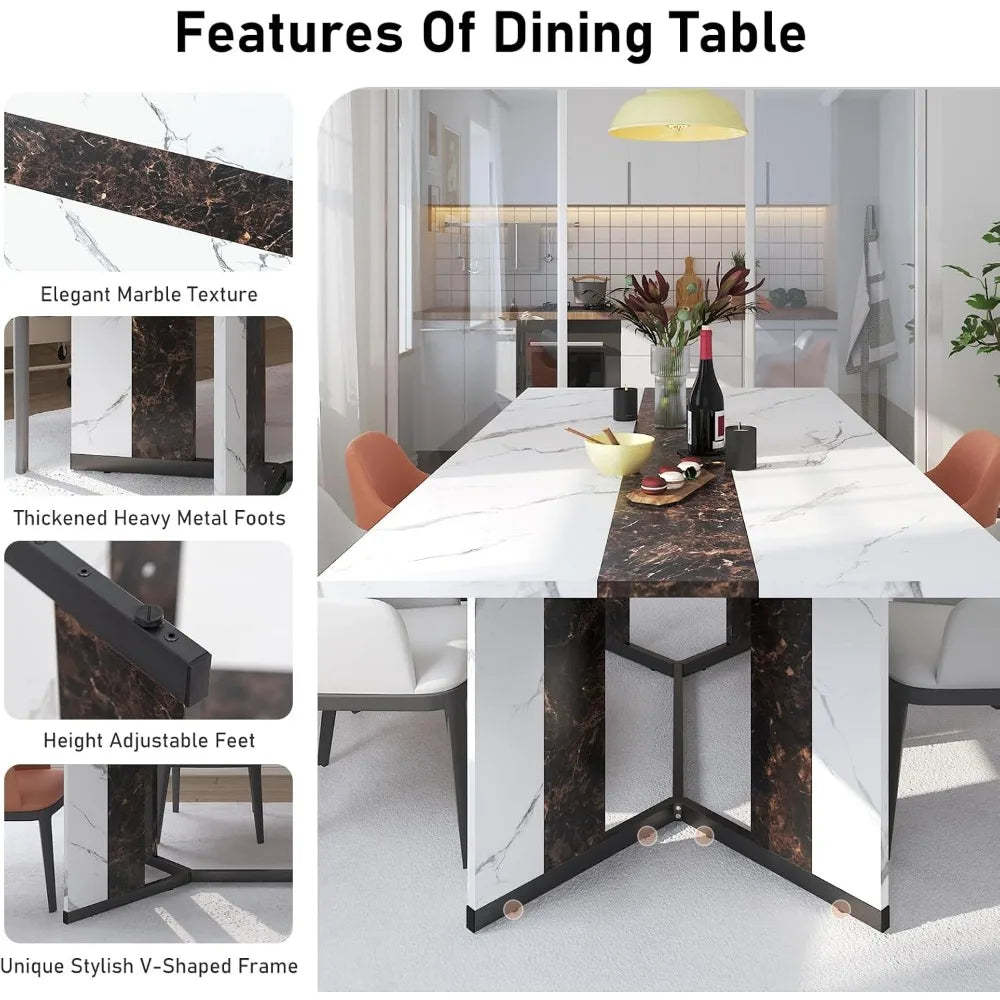 71In Large Rectangular White Dining Table for 4 5 6 7 8 People w/35 Wood Watrproof Tabletop,Adjustable Leg.6ft Luxurious Family