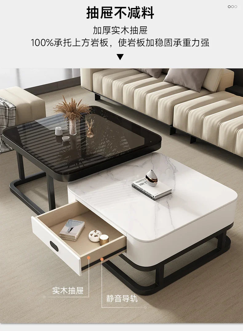 Square Clear Coffee Tables Storage Designer Marble Minimalist White Nordic Dining Tables Modern Hotel Mesa Furniture For Home