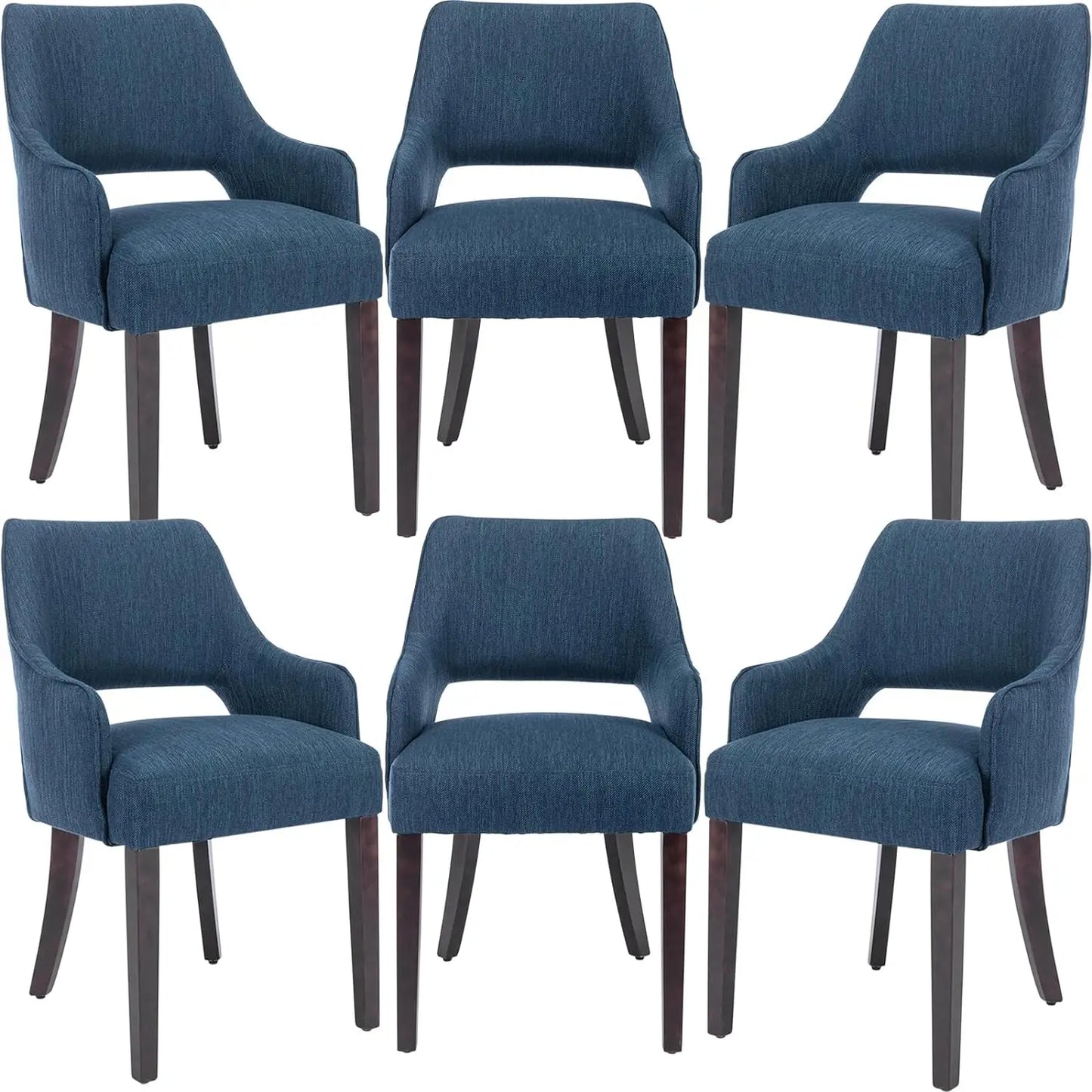 Modern Dining Chairs Set of 2 Upholstered Linen Accent Side Chair with Mid Open Back & Wood Legs, Arm Chair for Home Kitchen