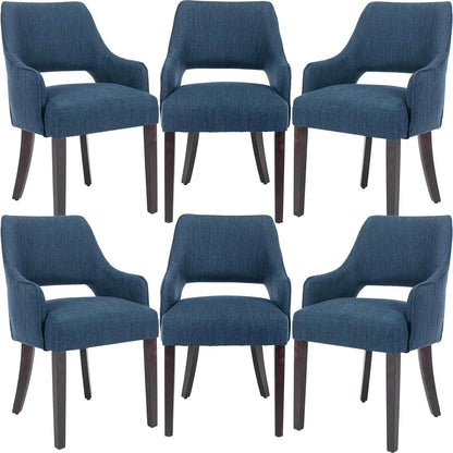 Modern Dining Chairs Set of 2 Upholstered Linen Accent Side Chair with Mid Open Back & Wood Legs, Arm Chair for Home Kitchen