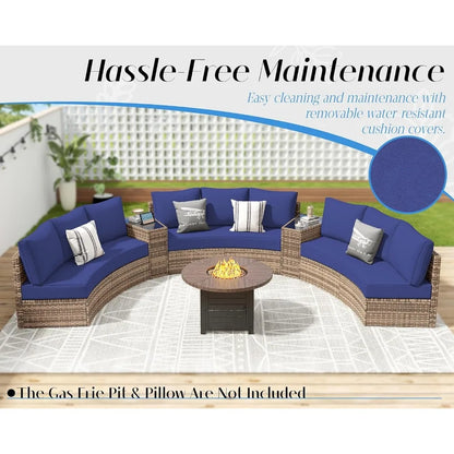 Furniture Sets, 3 Piece Half-Moon Sectional Round Sofa Set, Outdoor Patio Furniture with Cushions for Beach, Pool, Balcony