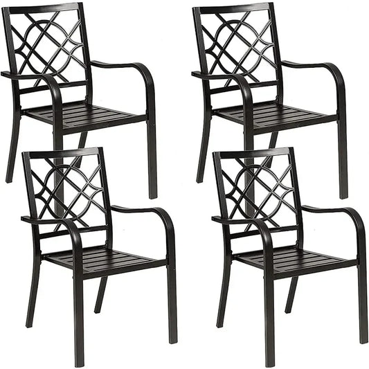 4 Pieces Patio Wrought Iron Chairs, Metal Outdoor Dining Set, Stackable Bistro Chairs with Armrest