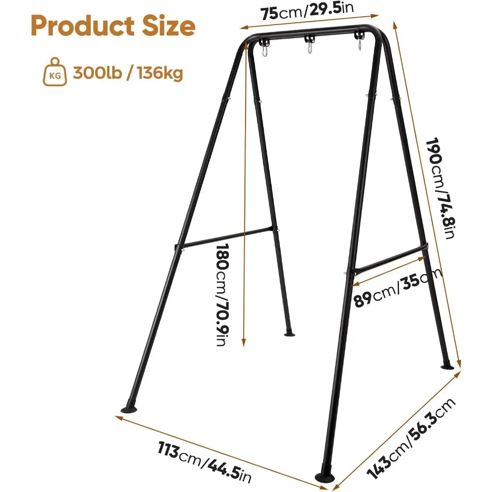 Foldable Hammock Stand, Portable Hammock Chair Stand, Heavy Duty Folding Hammock Frame for Indoor or Outdoor, 300 lbs Capacity,