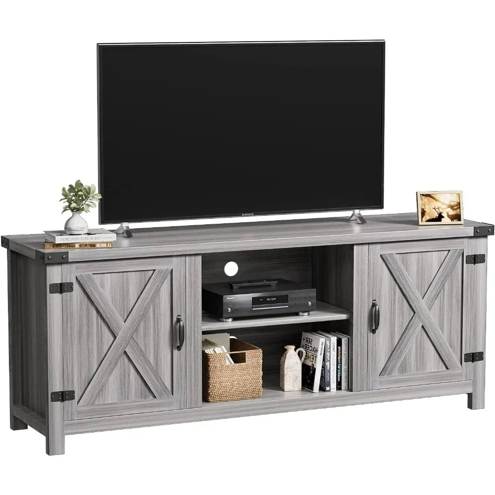 TV Stand with Two Barn Doors and Storage Cabinets for Televisions up to 65+ Inch, Entertainment Center Console Table