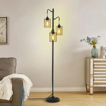 Floor lamp, 69 inch 3-Light Dimmable Farmhouse Floor Lamps for Living Room with 3 Free LED Edison Bulbs