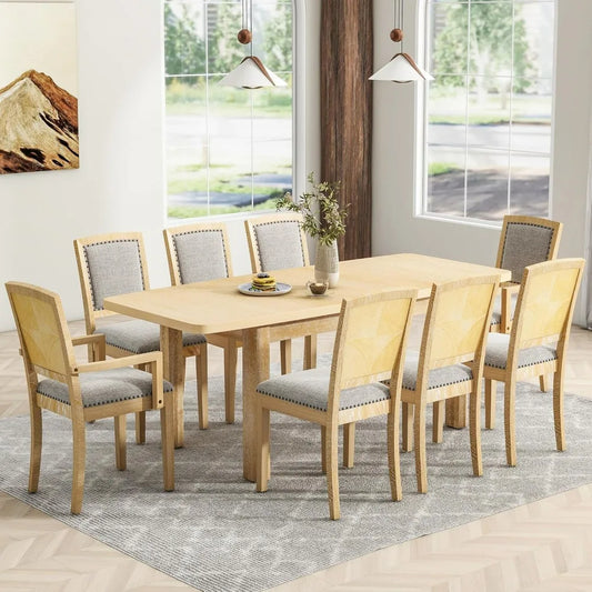 9-Piece Rectangular Dining Table Set,for 8 Extendable,with 8 Dining Chairs,dinning tables sets