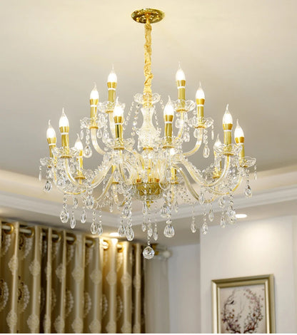 Modern Gold Crystal Ceiling Chandelier For Bedroom Dining Room Living Room, Classic European Crystal Candle Pendant Chandelier