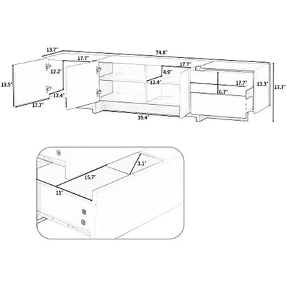 Contemporary Rectangle TV Stand for Television Up to 80", Unique Style Console Table, Modern Storage Cabinet for Living Room