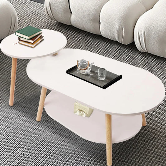 2 Tier Combination Coffee Table MDF Solid White Tea Table with Open Shelving for Storage and Display Modern Living Room