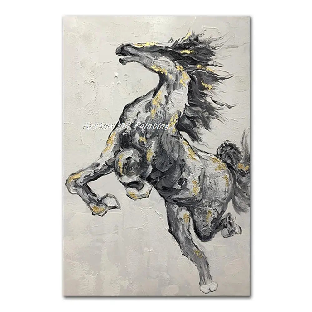 Arthyx Handpainted Horse Animal Oil Paintings On Canvas Handmade Abstract Wall Picture,Modern Pop Art For Living Room,Home Decor