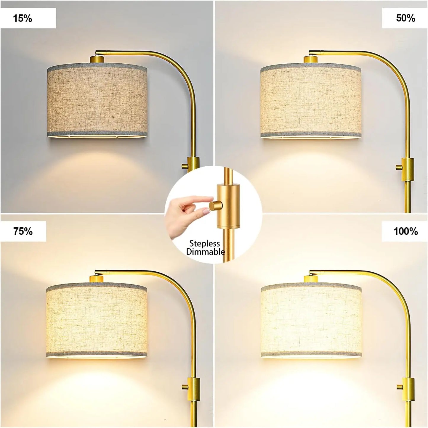 【Upgraded】 Dimmable Floor Lamp, 1200 Lumens LED Bulb Included, Gold Arc Floor Lamps for Living Room Modern Standing Lamp w