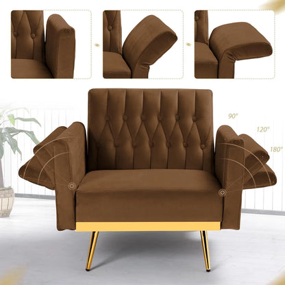 Velvet Accent Chair with Adjustable Armrests and Backrest, Button Tufted Lounge Chair, Single Recliner Armchair with Ottoman