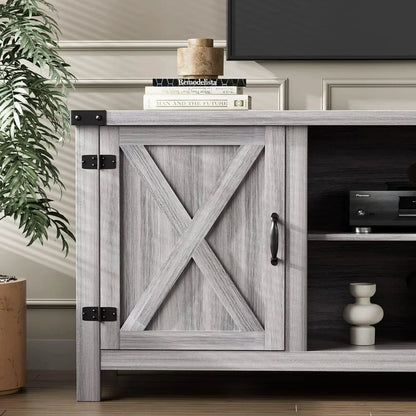 TV Stand with Two Barn Doors and Storage Cabinets for Televisions up to 65+ Inch, Entertainment Center Console Table